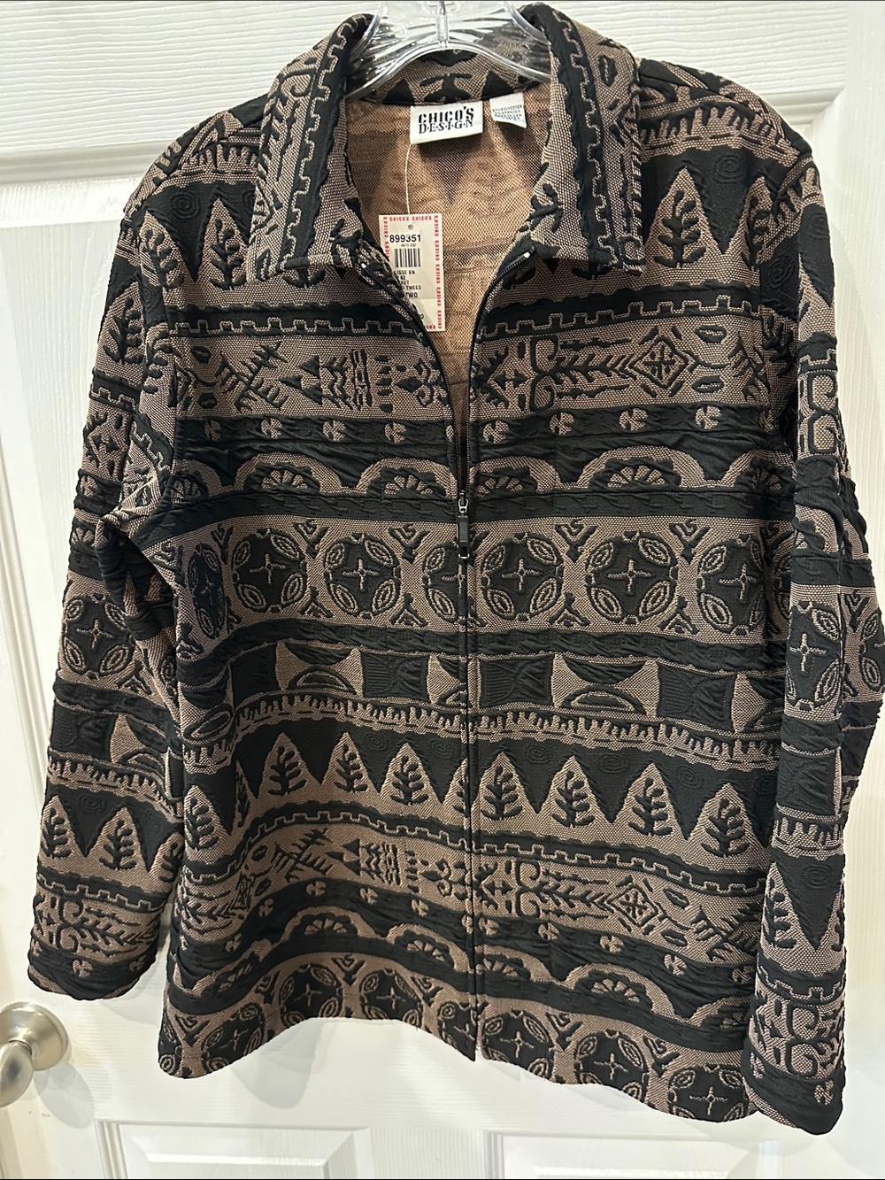 Chico's Design Zip-Front Patterned Jacket - Black & Brown MWT Size 2 or L/12